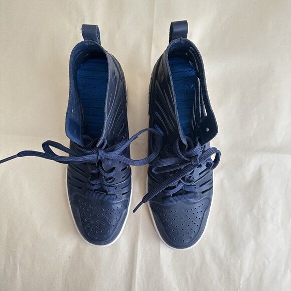 Nike Dunk Sky Hi Joli Navy Blue Shoes Sandal Wedge Women 8A Cut Out Sneaker Heel - Picture 5 of 8